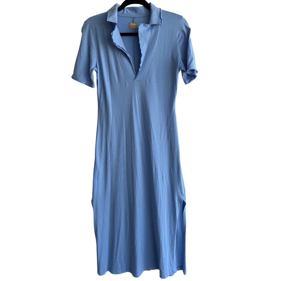 Free People Dresses & Skirts - Free‎ People Free-est Blue Polo Maxi Dress Short Sleeve Side Slits XS Effortless